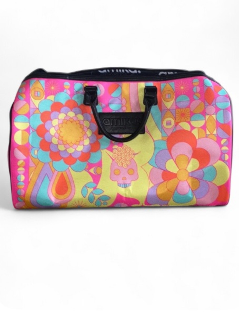 amika Multicolor Floral & Skull Print Travel Duffel - Pink, Yellow, Blue
